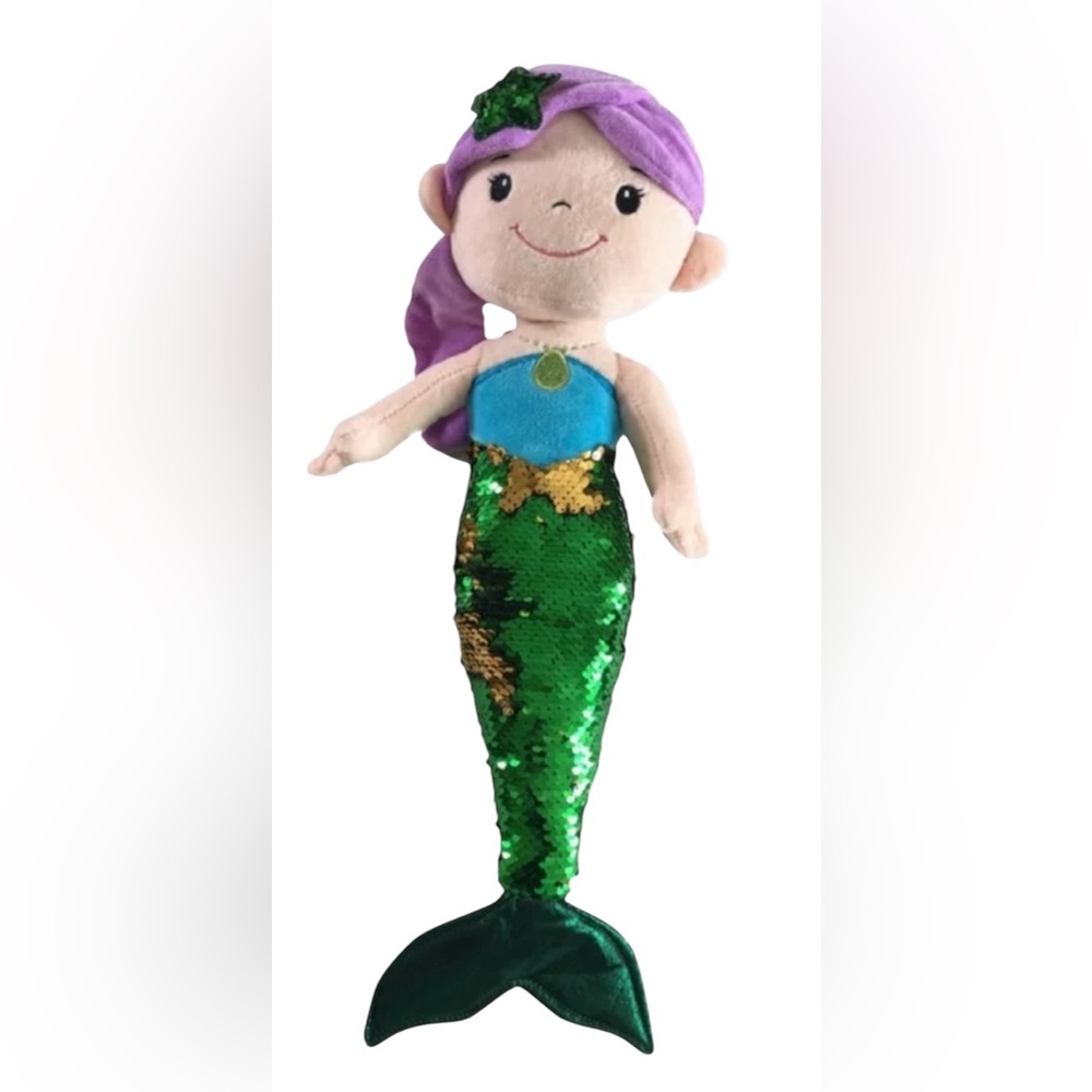 Linzy 19” Mermaid Under The Sea Green & Gold Sequined Tail Plush  Doll NWT